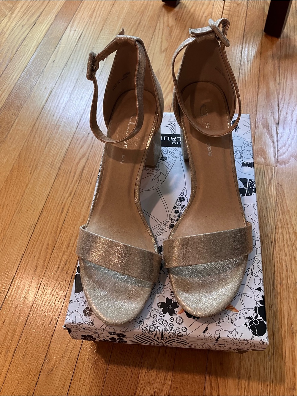 CL by Laundry Metallic Champagne Ankle-Strap Heels
